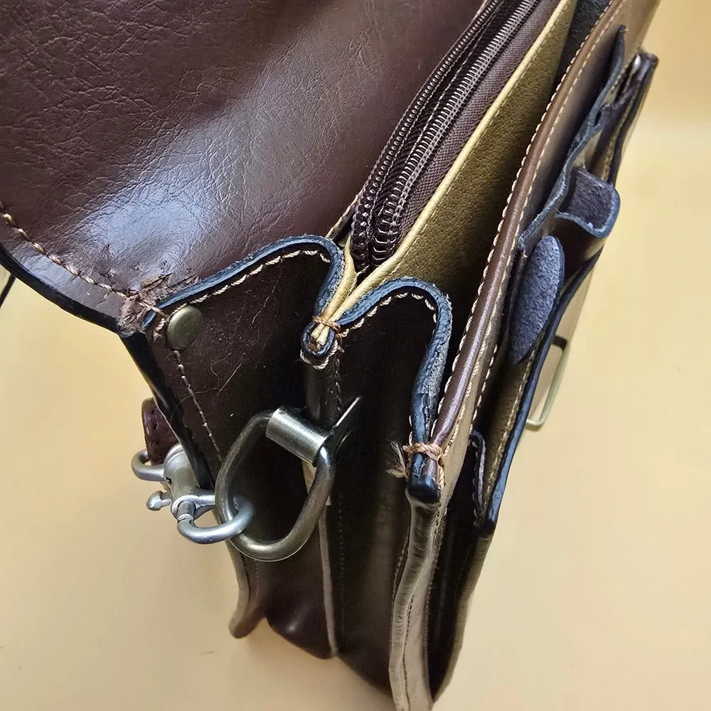 Francinel Brown Satchel Briefcase Messenger Bag Crossbody Brass Hardware